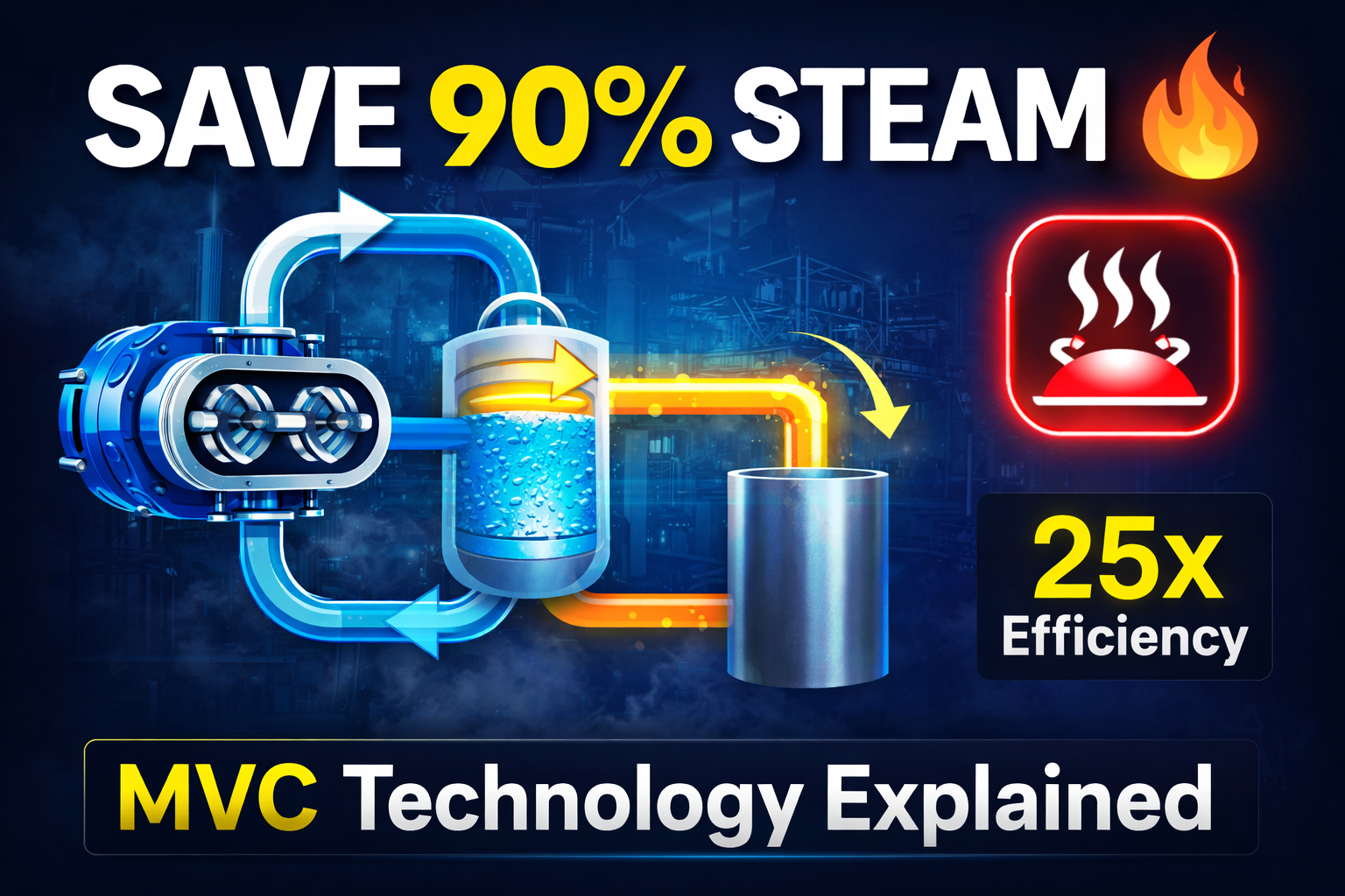 Mechanical Vapour Compression (MVC): How Industries Save 90% Steam Cost Mechanical Vapour Compression working diagram
